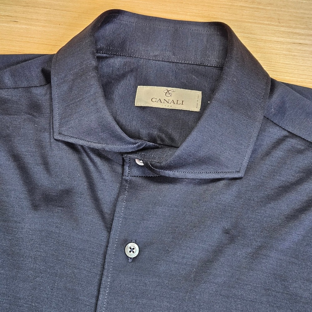 Canali 1934 Button Up Shirt Men XXL Blue Jersey Cotton Long Sleeve Made in Italy
